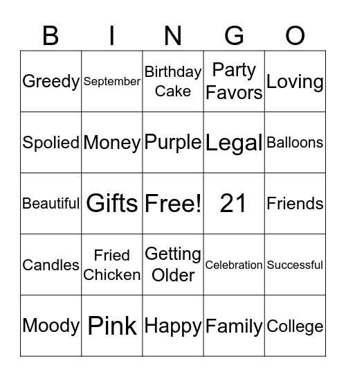Jhane 21st Birthday Bingo!! Bingo Card