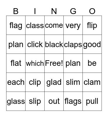 L blends and Sight Words Bingo Card
