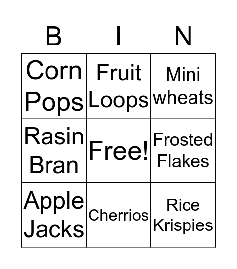 Know Your Cereal Bingo Card
