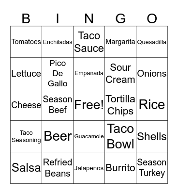 TACO BINGO Card