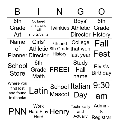 Paragon Bingo Card