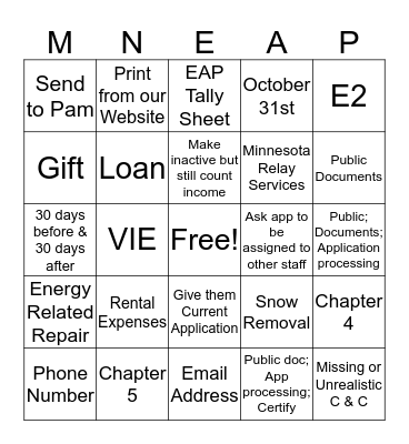 LIGHTS OFF Bingo Card