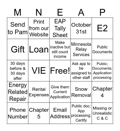 LIGHTS OFF Bingo Card