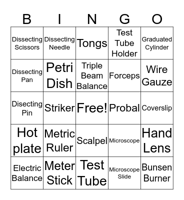Lab Equipment Bingo Card