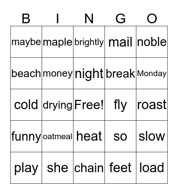 Long Vowel Words Bingo Card