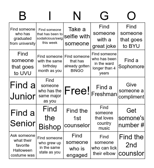 Get to know the ward  Bingo Card