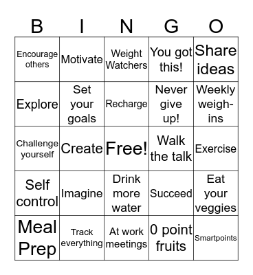 Weight Watchers at Work Bingo Card