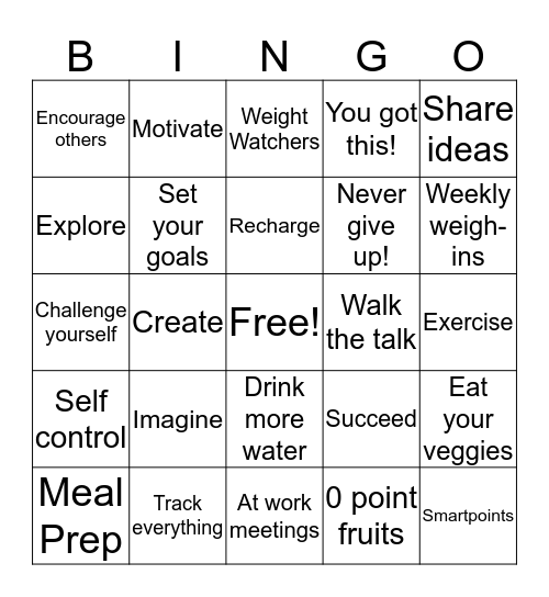 Weight Watchers at Work Bingo Card