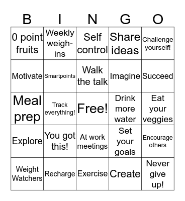 Weight Watchers at Work Bingo Card