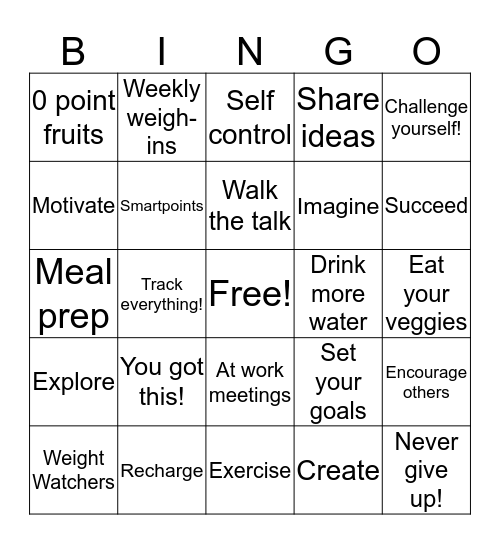 Weight Watchers at Work Bingo Card