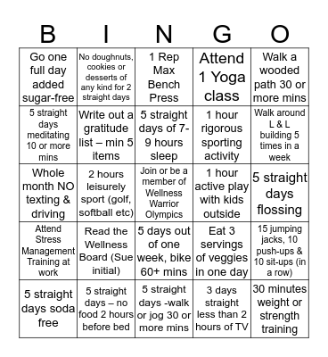 L & L Wellness Bingo  Bingo Card