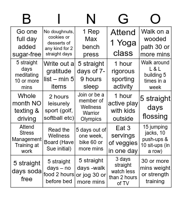 L & L Wellness Bingo  Bingo Card