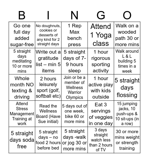 L & L Wellness Bingo  Bingo Card