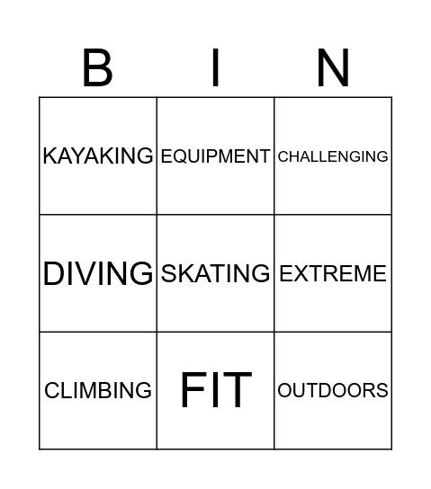 EXTREME SPORTS Bingo Card