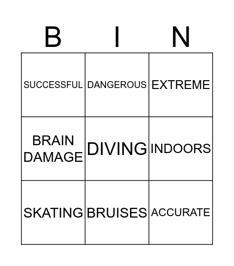 EXTREME SPORTS Bingo Card