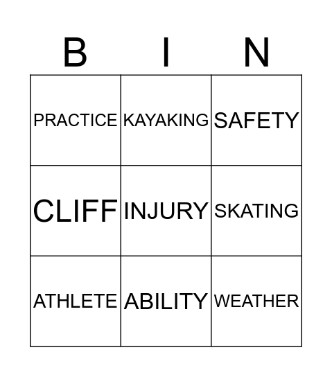 EXTREME SPORTS Bingo Card