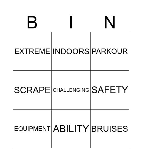 EXTREME SPORTS Bingo Card