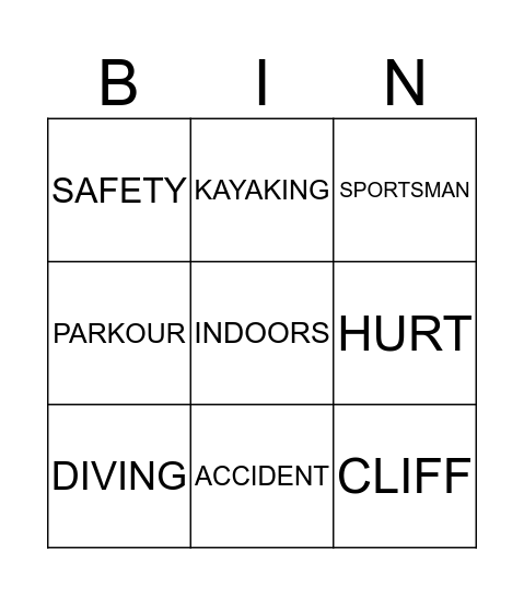 EXTREME SPORTS Bingo Card