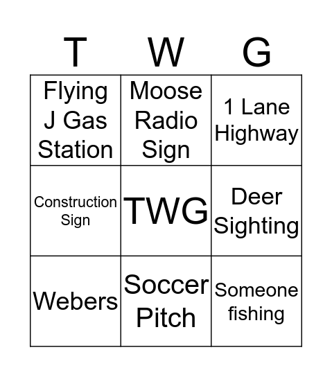 TWG Bus Bingo Card