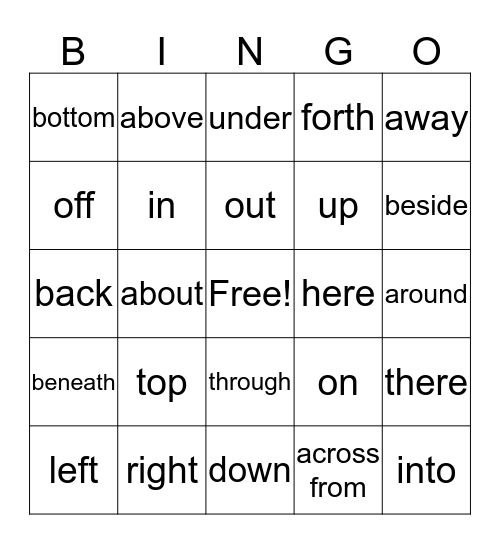 Giving Directions - Friday, September 8th, 2017 Bingo Card
