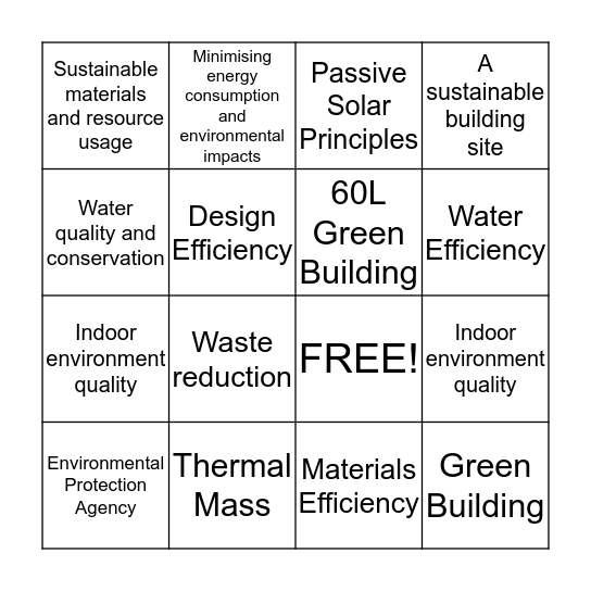 Green Building Design Bingo Card