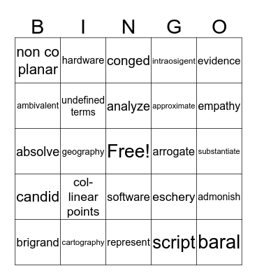 Academic Vocabulary Bingo Card