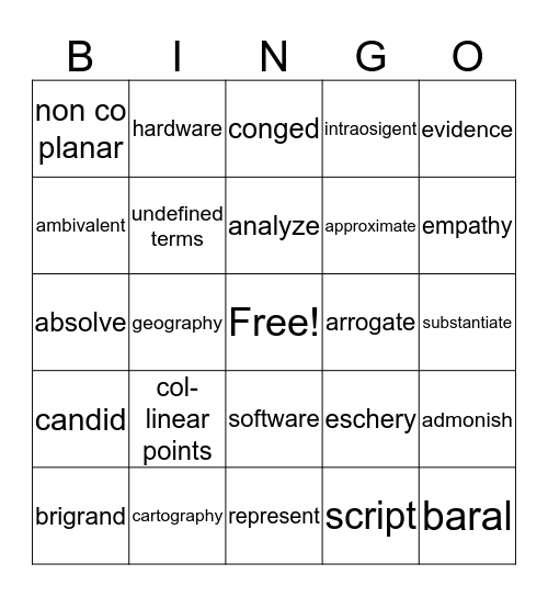 Academic Vocabulary Bingo Card