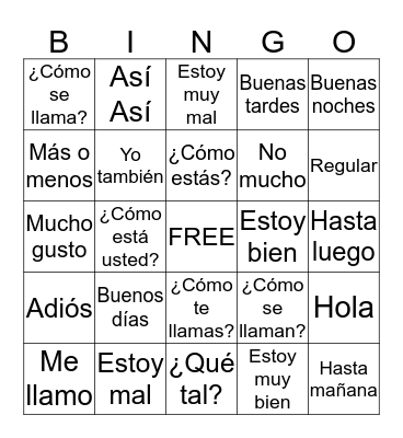 Spanish Greetings/Introductions Bingo Card