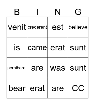 Latin Verbs Bingo Card