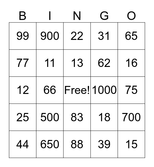 NUMEROS Bingo Card