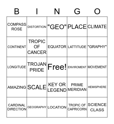Geography Term BINGO Card