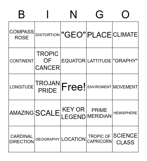 Geography Term BINGO Card