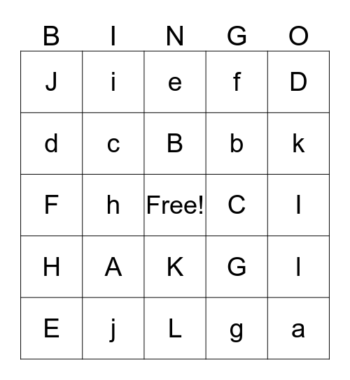 A-L Bingo Card
