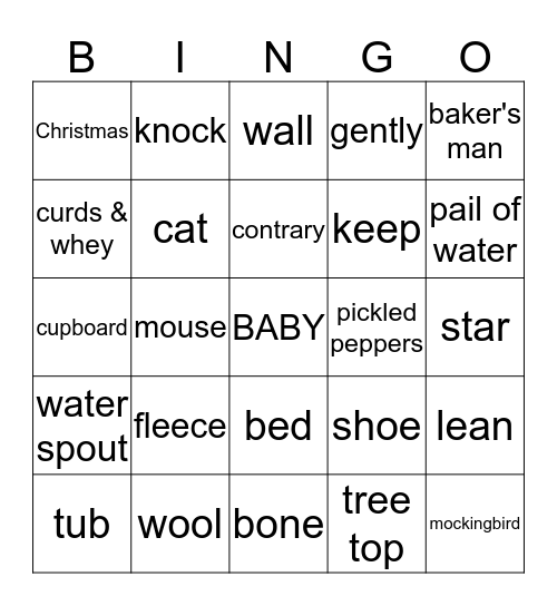 Nursery Rhymes Bingo Card