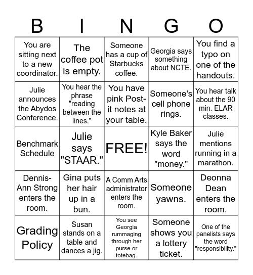 Coordinators' Day Bingo Card