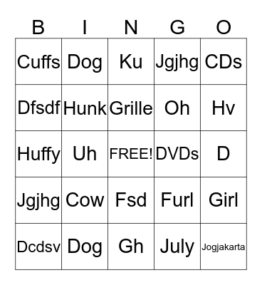 Vocabulary Bingo Card