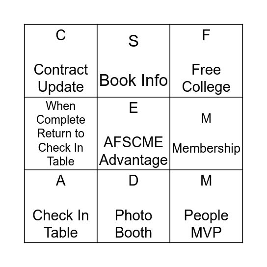 AFSCME Bingo Card