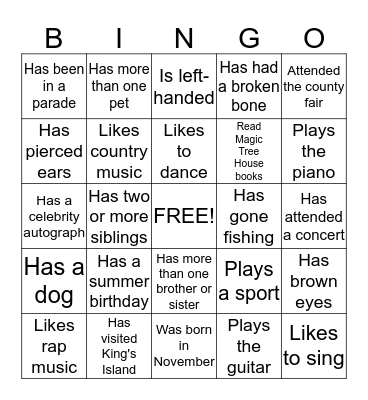 PEOPLE Bingo Card