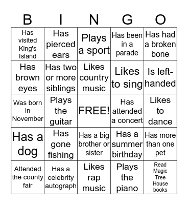 PEOPLE Bingo Card