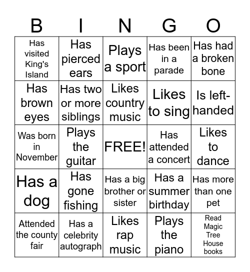 PEOPLE Bingo Card