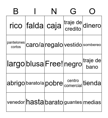 Spanish Bingo Card