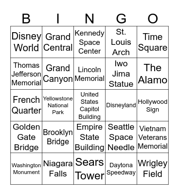 U.S. Landmarks Bingo Card