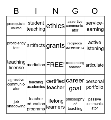 Vocabulary Bingo Card