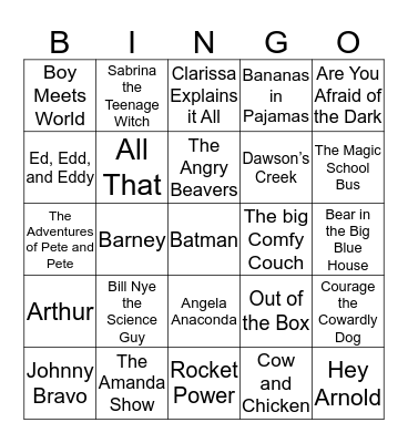 90's TV Shows Bingo Card