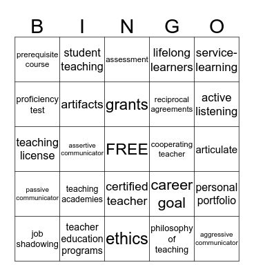 Vocabulary Bingo Card