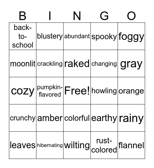 Fall  Bingo Card