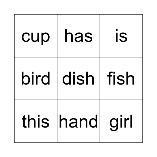 The girl Bingo Card