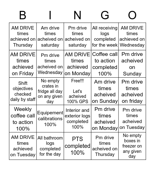 Let's get over 100% on our GPS!!! Bingo Card