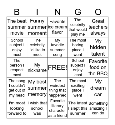 Back-To-School Bingo Card