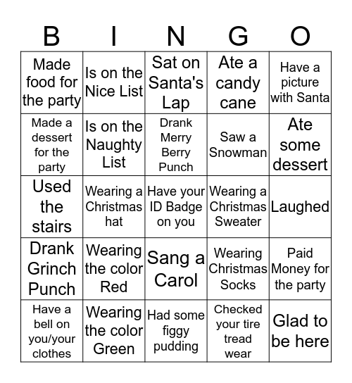 Circut Court Christmas Bingo Card